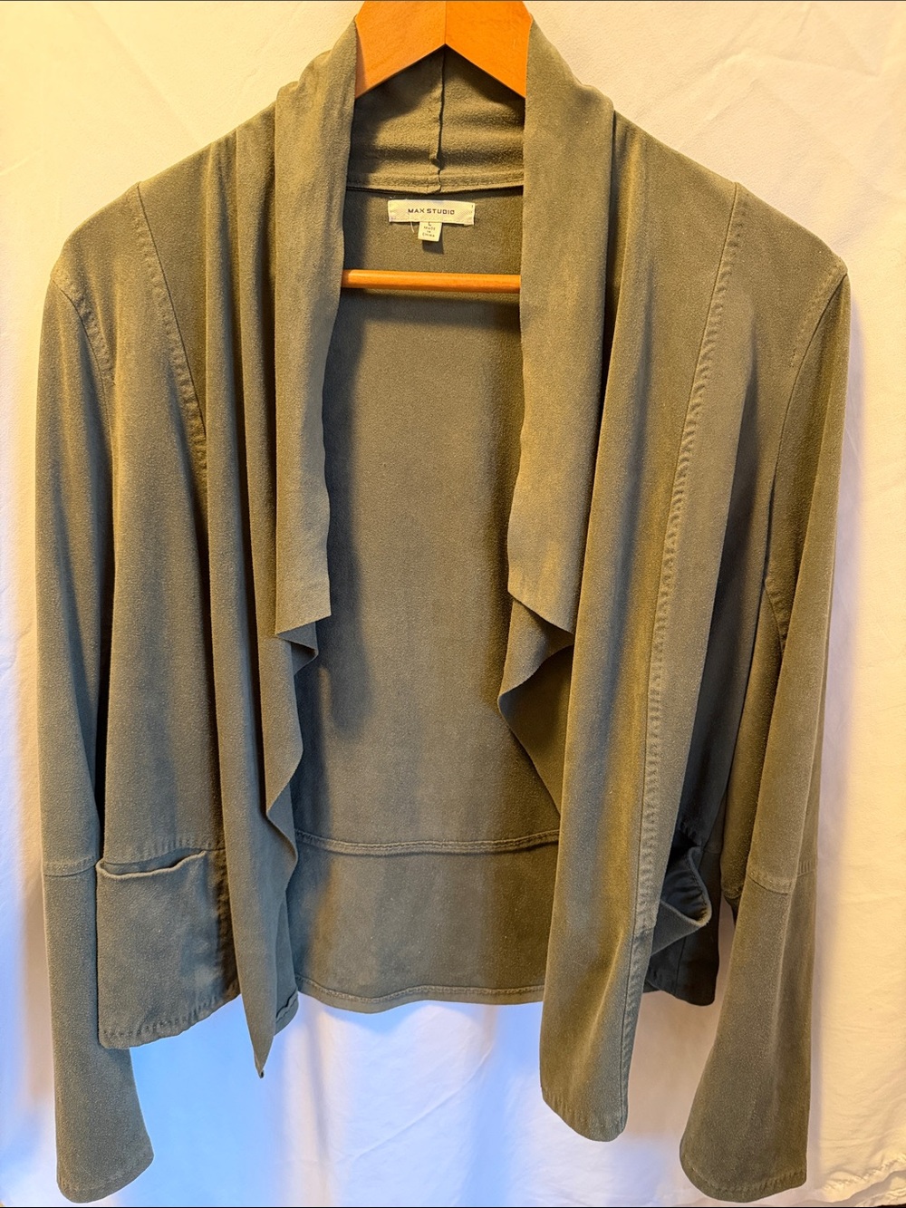 Max Studio Olive Green Open Drape Cardigan
